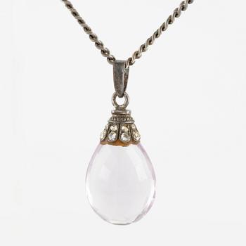 Necklace, silver with drop-cut amethyst and rose-cut diamonds.