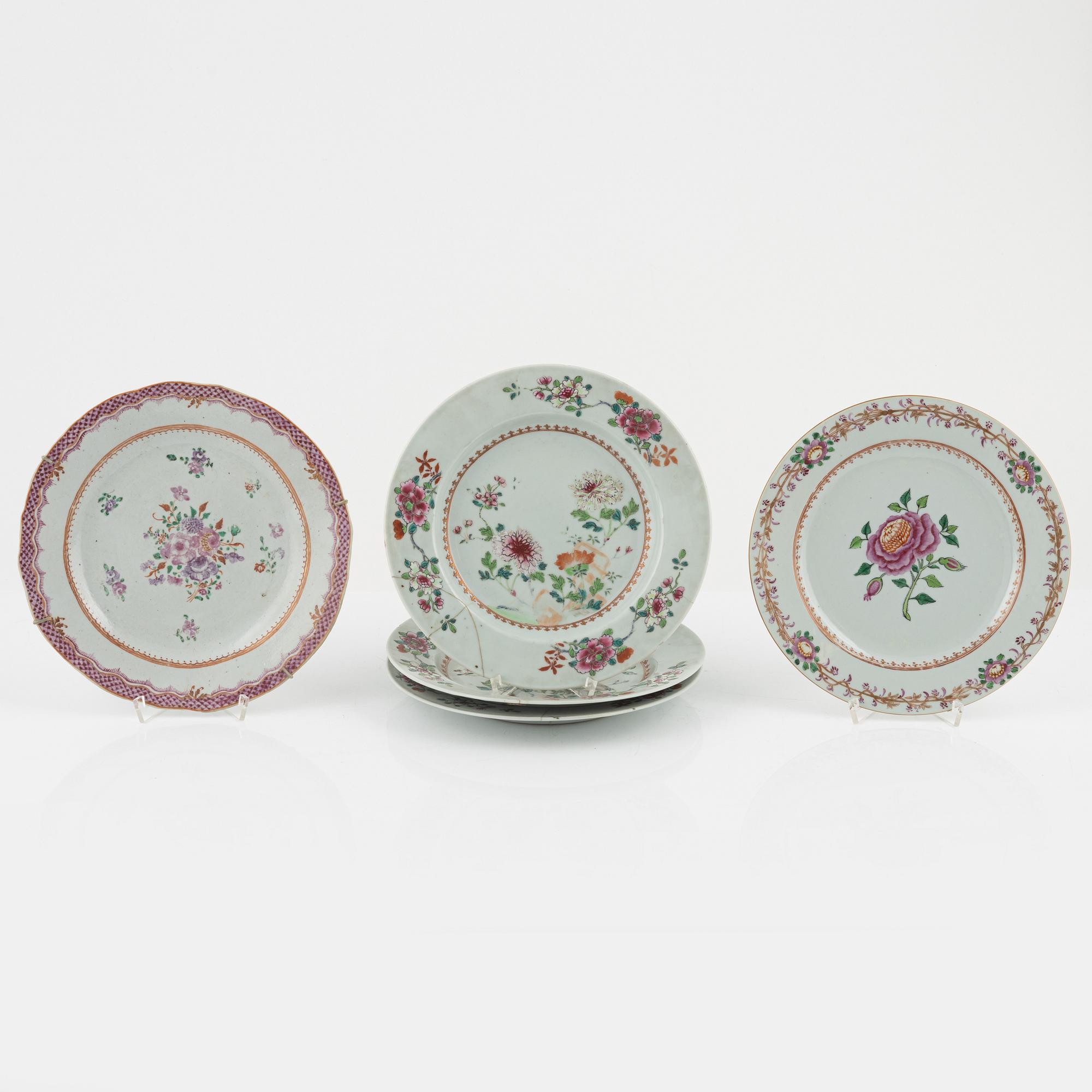 A set of five odd famille rose dishes, Qing dynasty, Qianlong (1736-95).