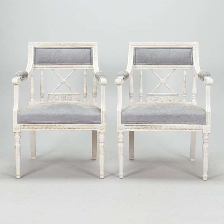 A pair of late gustavian style armchairs, early 20th century.