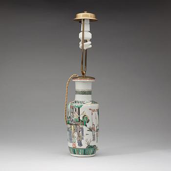 A famille verte roulau vase, Qing dynasty, 19th Century.