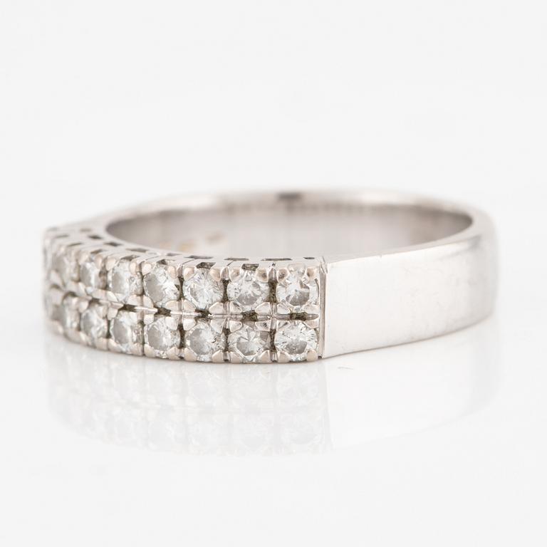 Ring, half eternity, 18K white gold double row with brilliant-cut diamonds totalling 0.57 ct according to engraving.