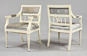 KARMSTOLAR, ett par, gustaviansk stil, 1900-tal.