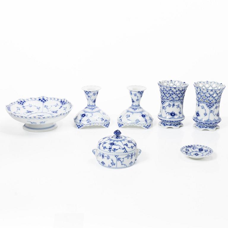Royal Copenhagen, seven piece 'Blue Fluted Full Lace', Denmark.