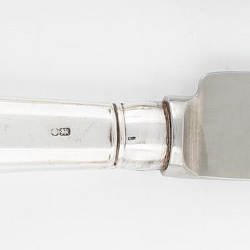 Strickett & Loder, matknivar 12 st, silver, pistolskaft, Sheffield 1987.