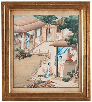 A set of nine water colours on paper by unknown artist, Qing dynasty, 19th Century.