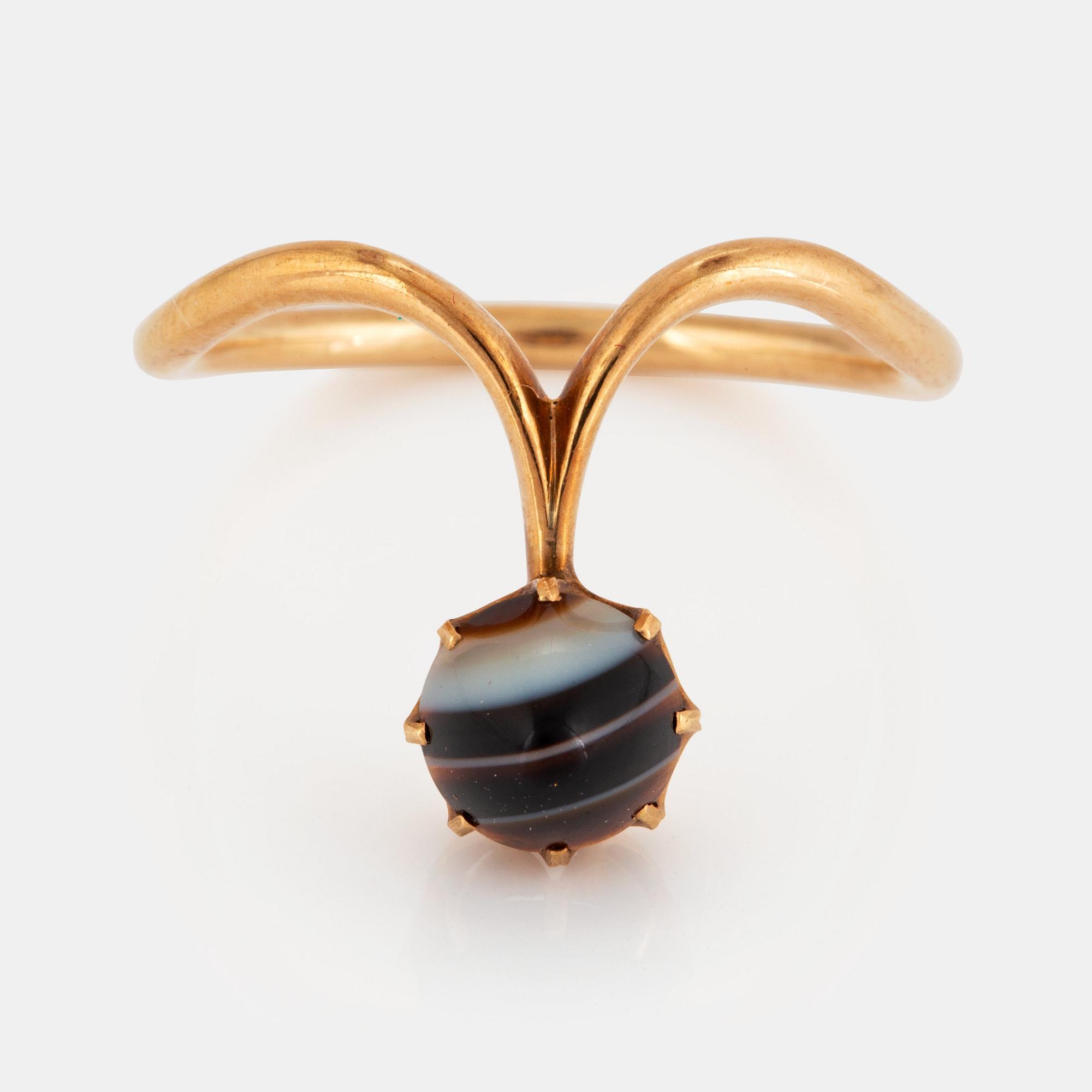 Ring 14K guld med bandad agat.