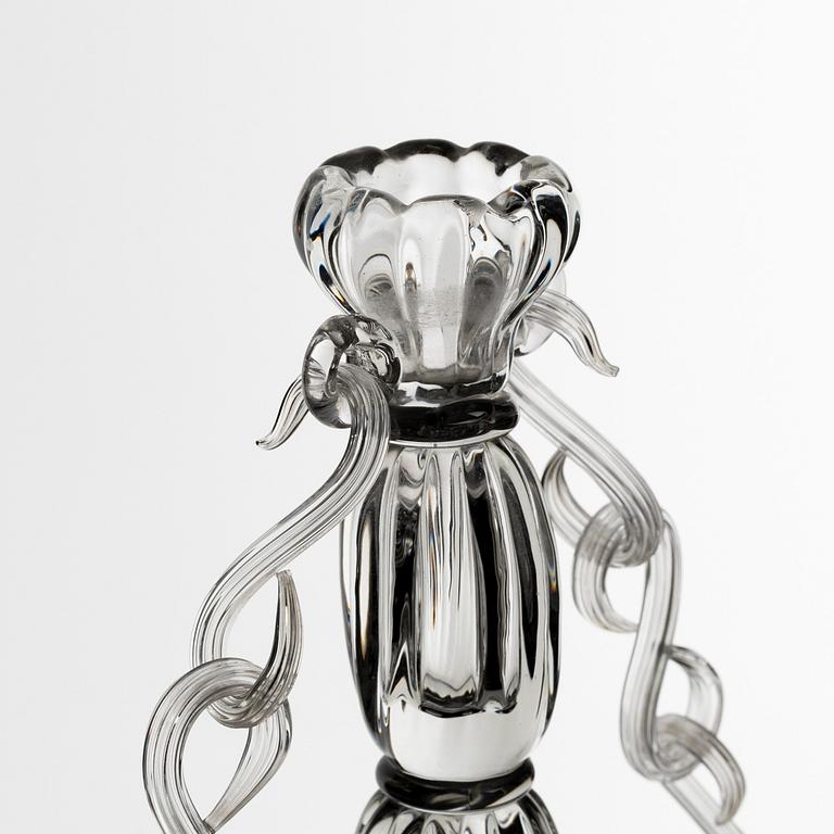 Elis Bergh, kandelabrar, ett par, glas, Strömbergshyttan, 1940-50-tal.