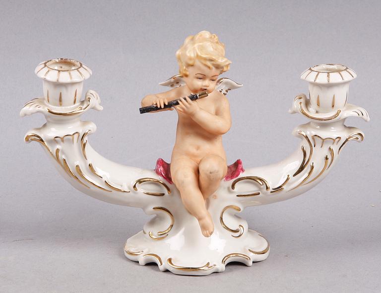 KANDELABER, porslin, Dresden. Rokokostil, 1900-tal.