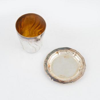 Supkoppar med fat, 12 st, rokokostil, svenska importstämplar, 1900-tal.