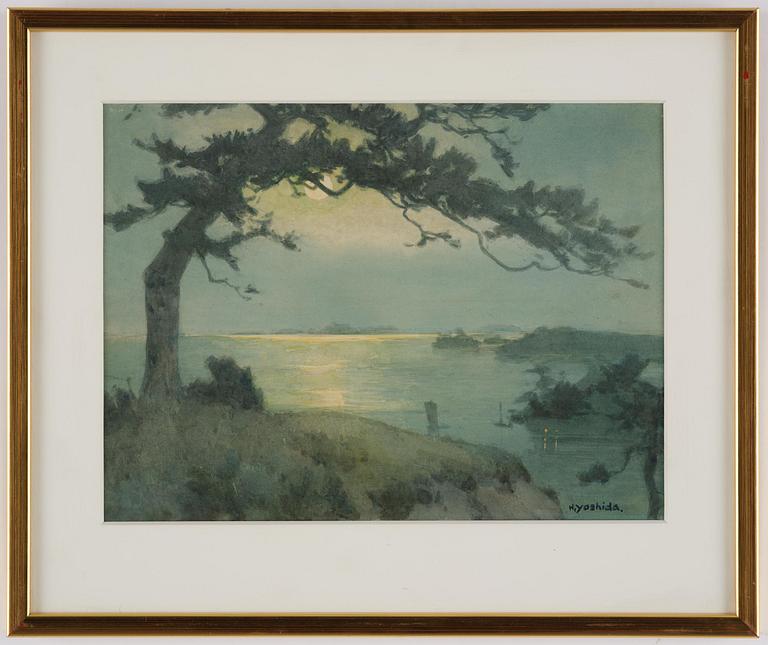 Hiroshi Yoshida, Månlandskap med tall vid kust.