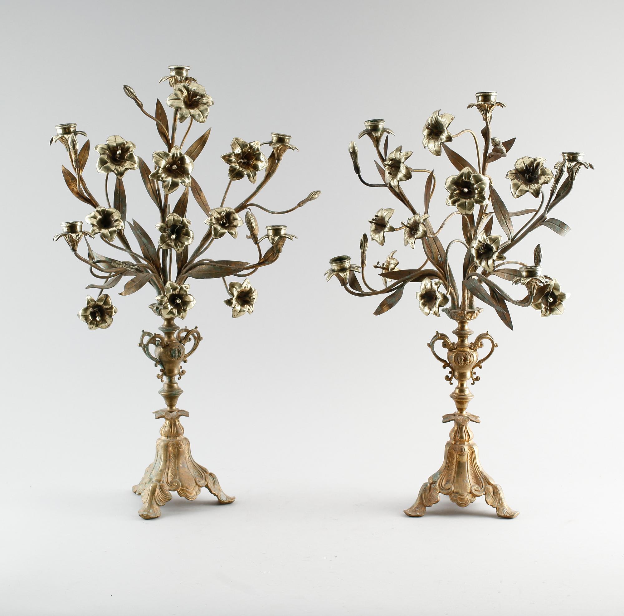 KANDELABRAR, 1 par, mässing, Louis XIV-stil, 1800-tal.