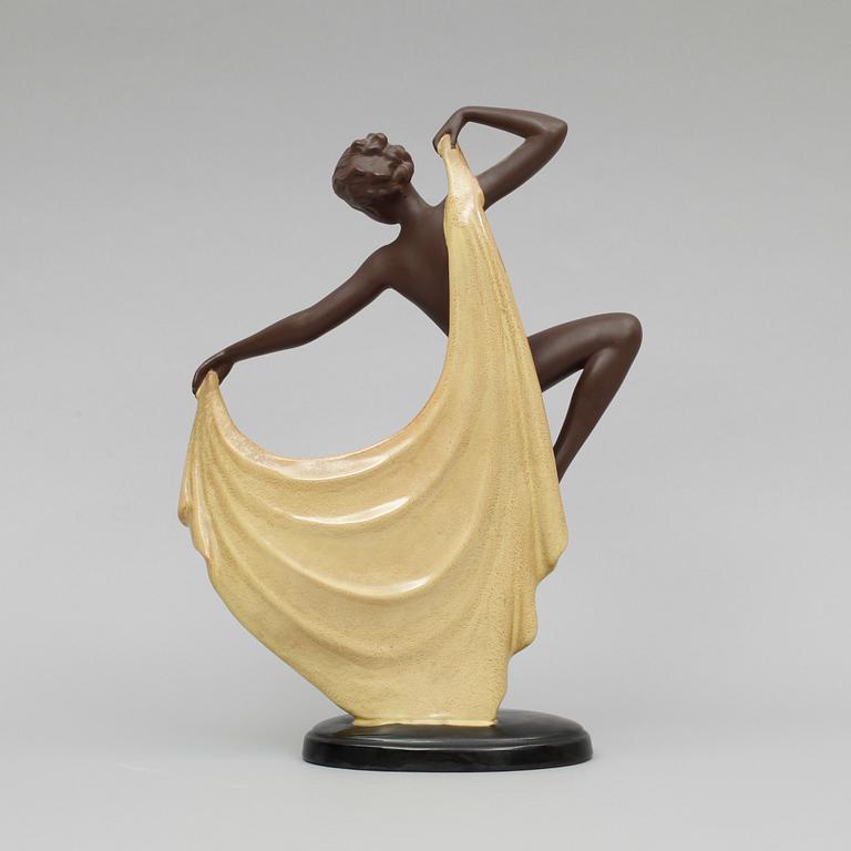 FIGURIN, lergods, Josef Lorenz för Goldscheider, 1900-tal.