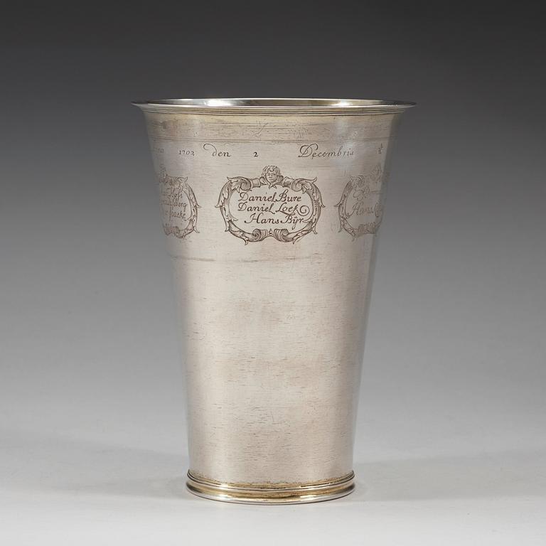 A Swedish early 18th century guild-beaker, marks of Henning Petri, Nyköping 1702.