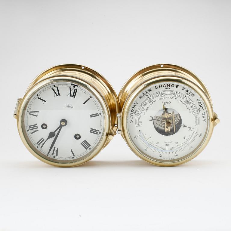 SKEPPSUR samt BAROMETER, mässing, Schatz, 1900-talets andra hälft.