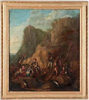 Salvator Rosa Follower of, Soldiers in a mountain landscape.