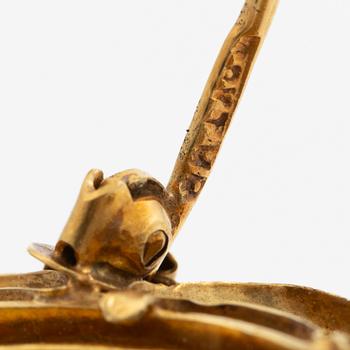 Brooch 18K gold with set gold coin/medal, Venezuela.