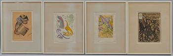 COLLECTION OF RUSSIAN HAND COLOURED LITHOGRAPHS, 27 PCS, AND A COLLAGE.