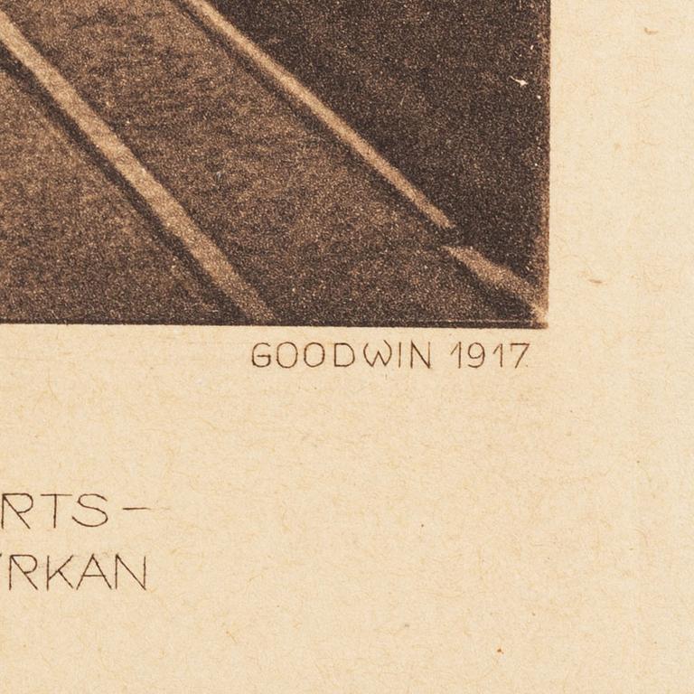 Henry B. Goodwin, tre fotogravyrer, Vårt vackra Stockholm sign i negativet. Bragevägen, Floras kulle, Engelbrektskyrkan.