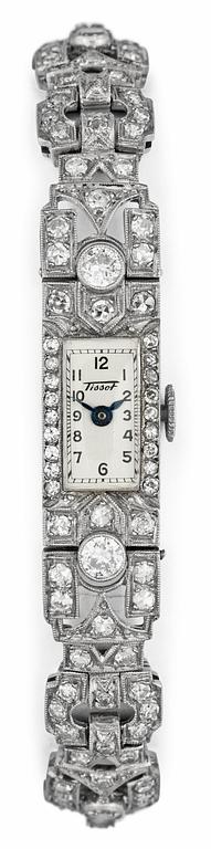 TISSOT, briljant- och åttkantslipade diamanter, tot ca 3.50 ct. Art déco, ca 1925.