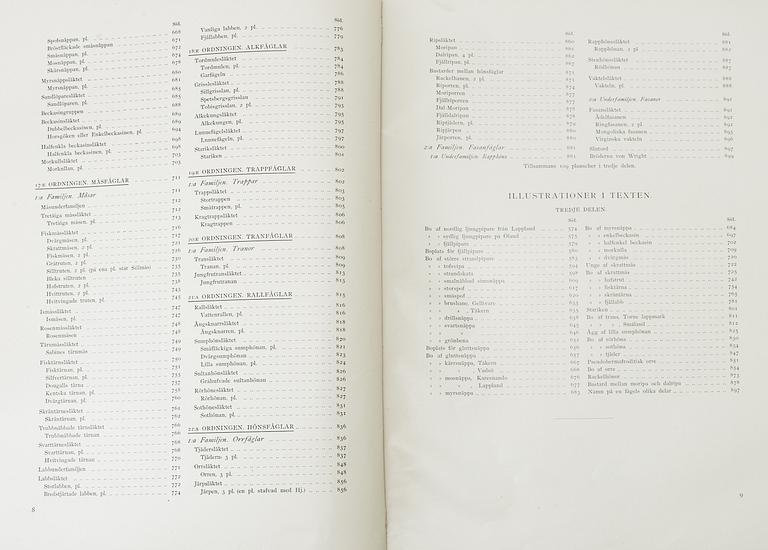 M, W & F VON WRIGHT, bokverk, 3 band, "Svenska fåglar", A. Börtzells tryckeri AB Stockholm, 1927-1929.
