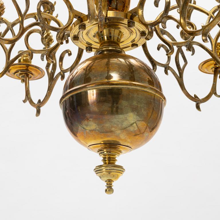 A brass baroque style chandelier, first half of the 20th century.