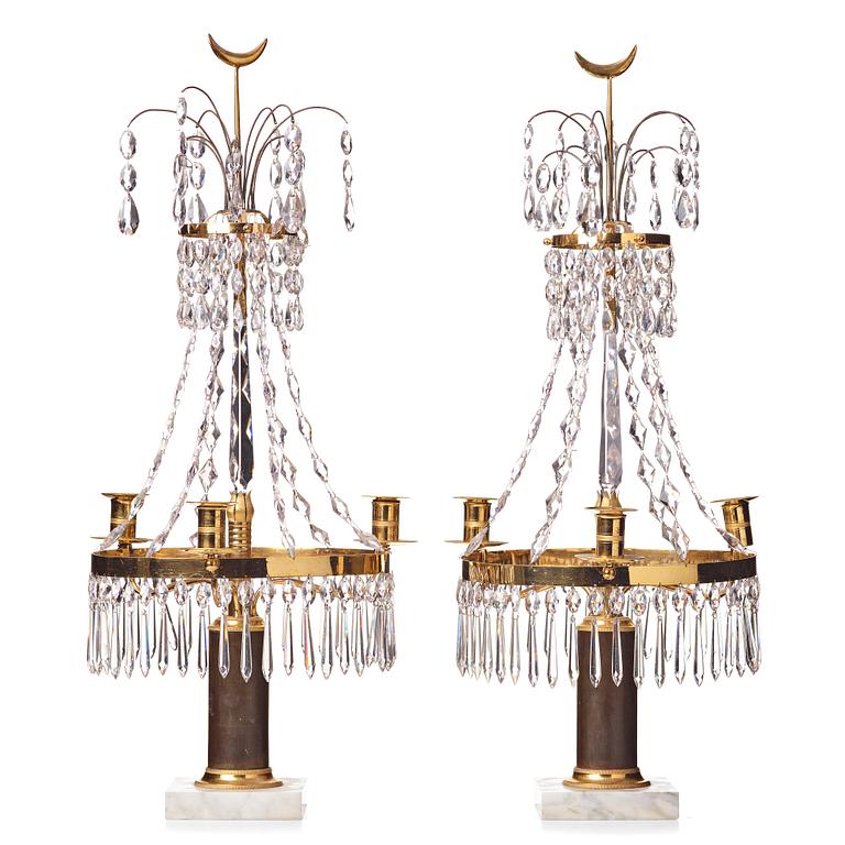 A pair of Gustavian three-light girandoles, late 18th century.