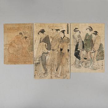 OKÄND KONSTNÄR, 3 st, träsnitt, Japan, sannolikt 1700-tal.