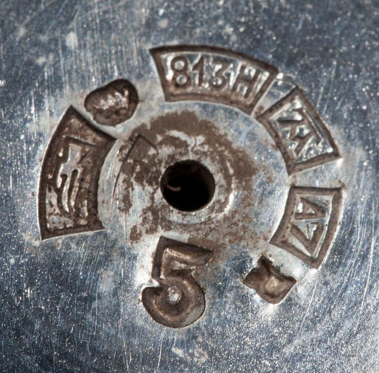 KANDELABER, silver, Auran Kultasepät, Åbo 1953-1954. Tot. vikt inkl. fyllning 768 g.