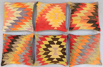 SIX KILIM CUSHIONS, AROUND 50 x 50 cm.