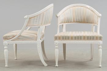 A pair of late Gustavian circa 1800 armchairs.