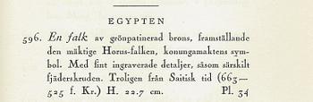 Skulptur av Horus-falken, troligen från Saitisk tid (663-525 f.Kr.) Egypten.