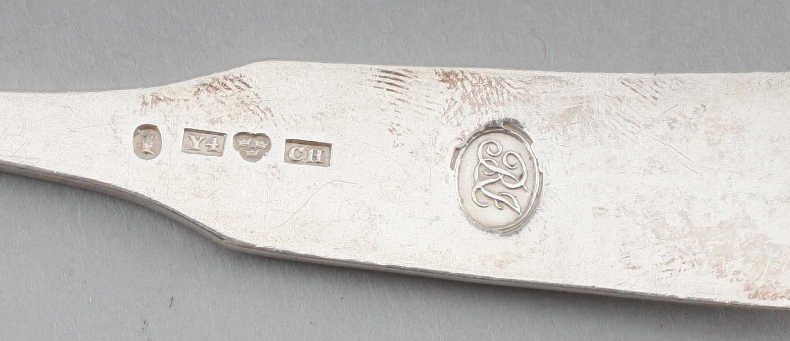 DESSERTSKEDAR, 6 st, silver, Carl Hammer, Stockholm 1853. Total vikt ca 214 g.