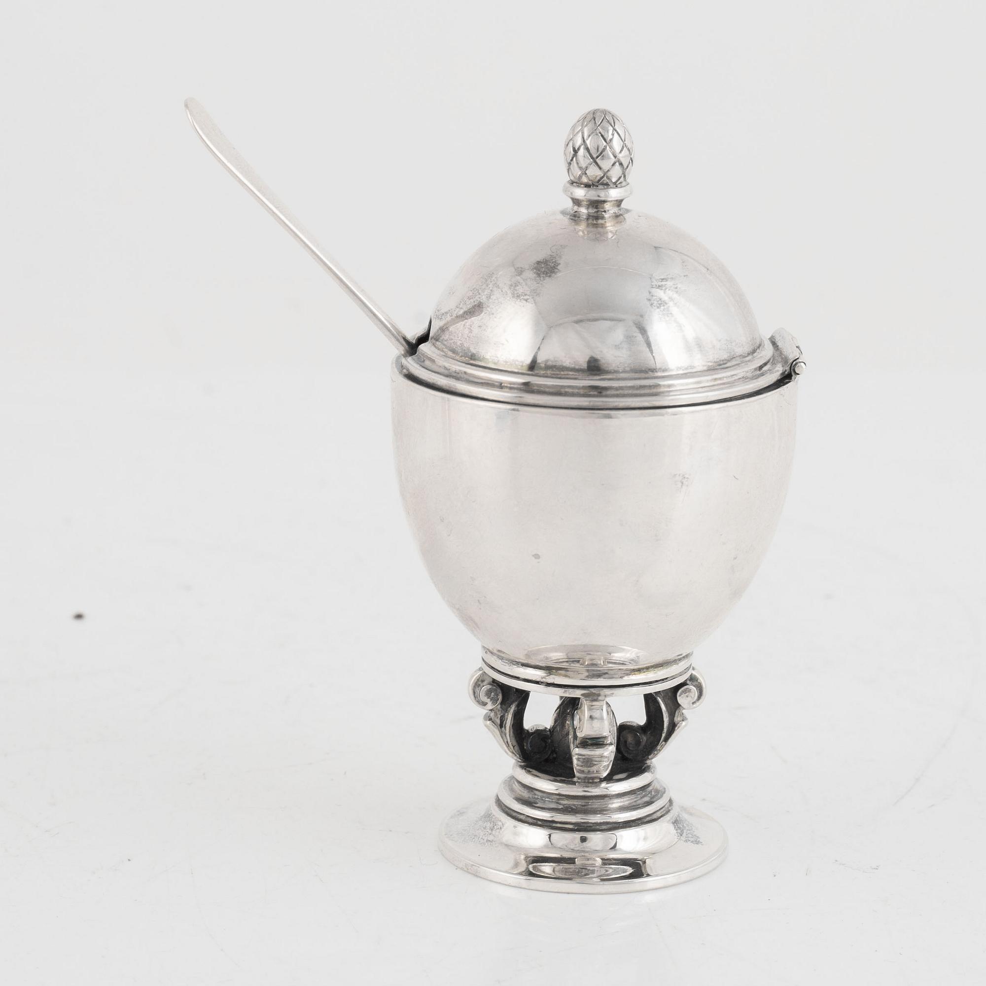 A Sterling Silver Mustard Cup, No 741 "Acorn", Johan Rodhe, Georg Jensen, Denmark 1925-32.