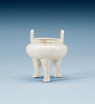 1753. A blanc de chine miniature tripod censer, Qing dynasty, Kangxi (1662-1722).