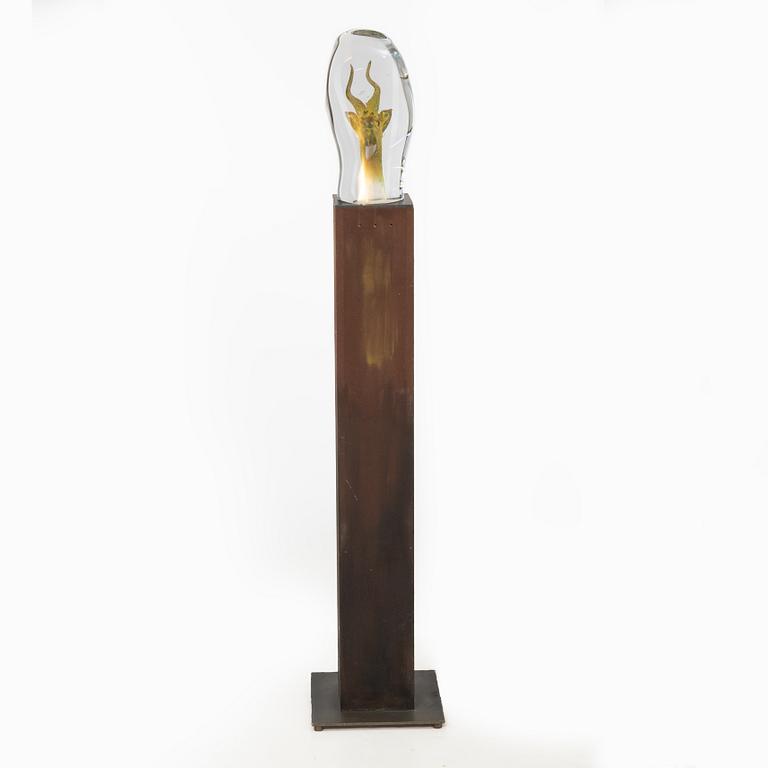 Kjell Engman, skulptur, glas, unik, på piedestal, Kosta Boda.