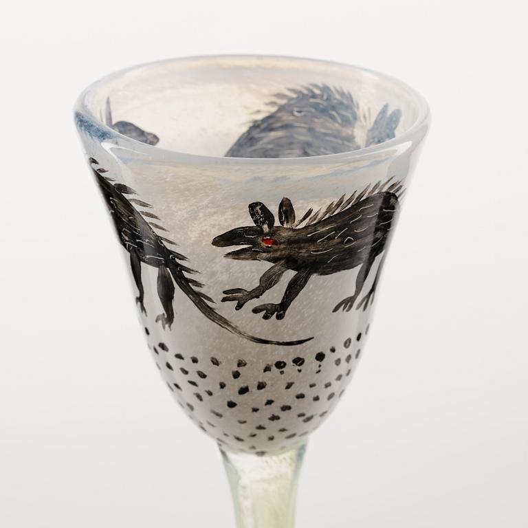 Ulrica Hydman Vallien, pokalglas, 2 st, unika, Kosta Boda, signerad.