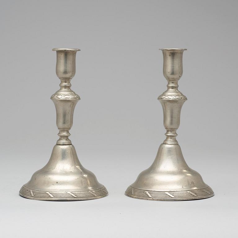 A pair of Gustavian pewter candlesticks by E P Krietz 1775.