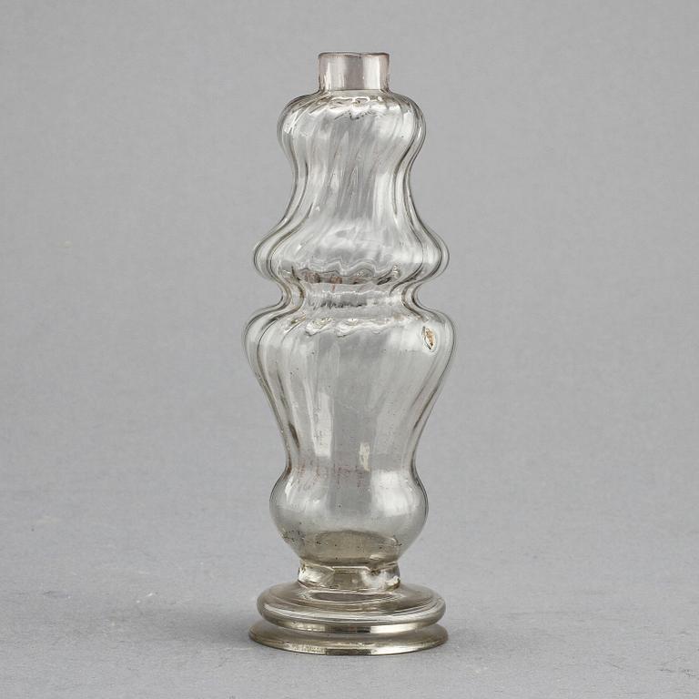 VINÄGERFLASKA/SOCKERRUSKA, glas, 1700-talets andra hälft.