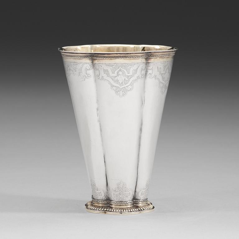 A Swedish 18th century parcel-gilt beaker, mark of Friedrich Heinrich Klinck, Stockholm 1734.