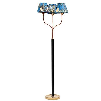 312. Josef Frank, a brass and black lacquered floor lamp, model 2598, Svenskt Tenn, Sweden mid 1900's.