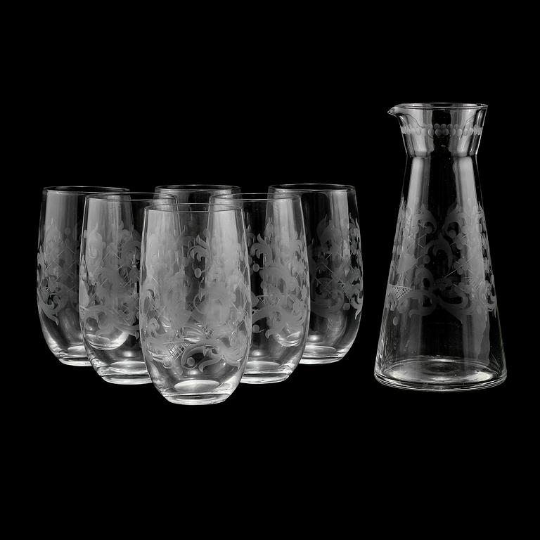 KARAFF samt GLAS, 6 st, 1900-talets andra hälft.