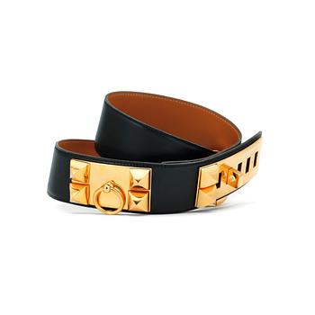 481. HERMÈS, a black leather belt, "Collier de chien".