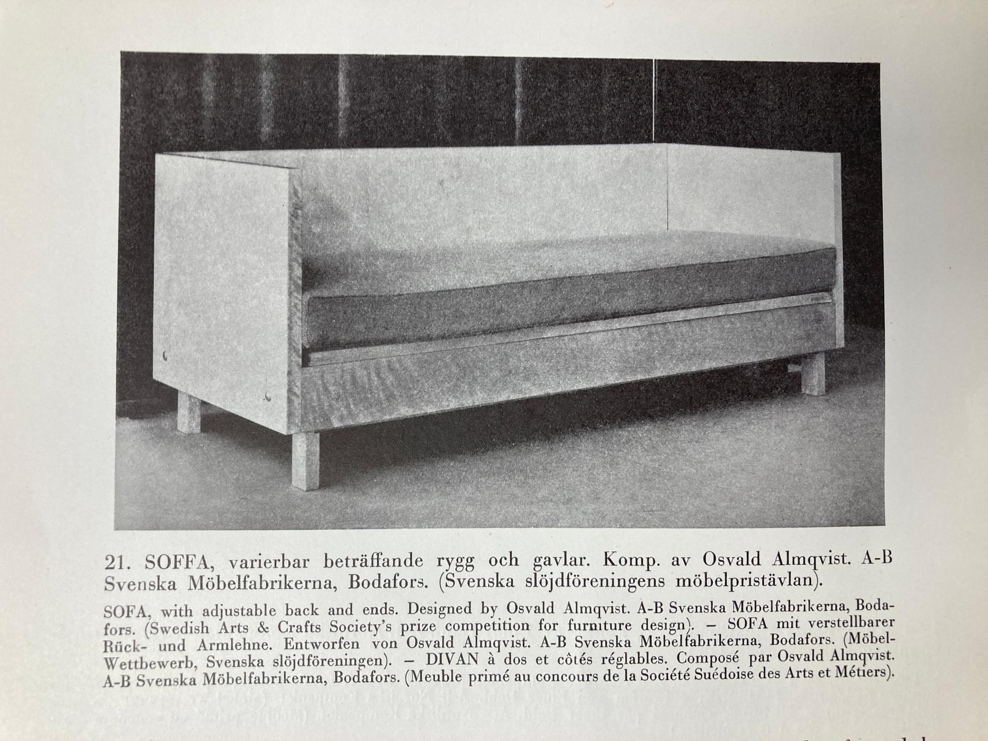 Osvald Almqvist, soffa, Svenska Möbelfabrikerna, Bodafors, för Stockholmsutställningen 1930.