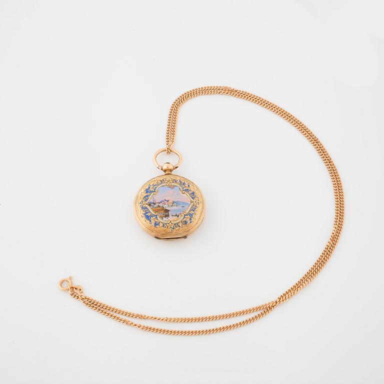 DUMONT GUINAND, CHAUX-DE-FONDS, hunting cased pocket watch, 37 mm.