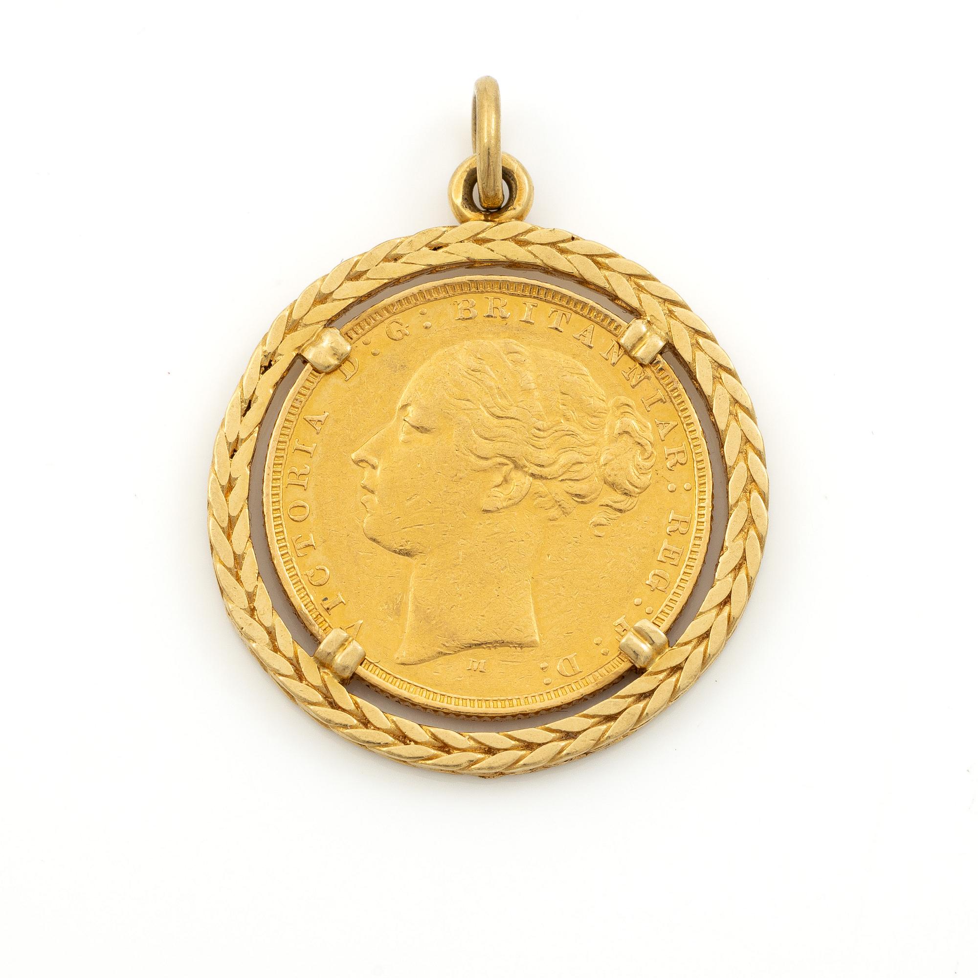 Gold coin, Great Britain, Victoria,  Sovereign, 1883, mounted as a pendant.