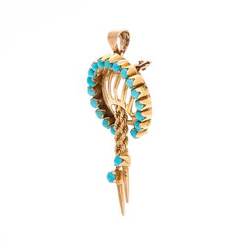 An 18K gold brooch/pendant, with turquoises.