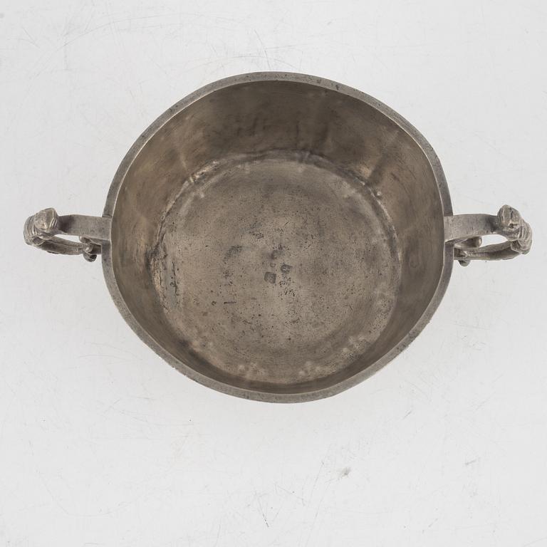 A pewter brandy-bowl, mark of Petter Lagerwall, Jönköping 1745.