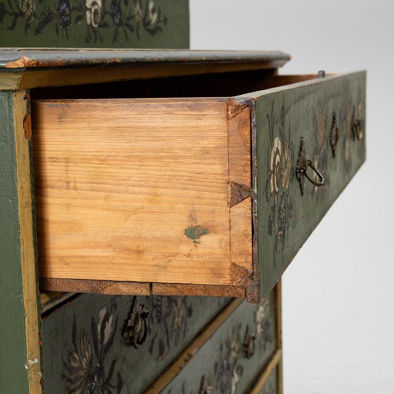 A Norwegian chest of drawers with a top section, mid 18th century.