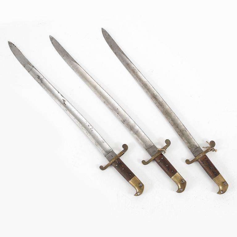 SABELBAJONETTER, 3 st, för flottan m/1867, Eskilstuna Jermanufaktur, Sverige.