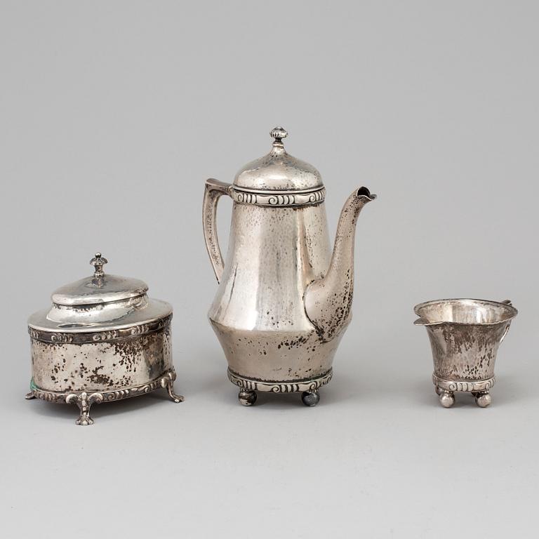 A Three piece silver coffee service, K Andersson, Stockholm 1918 and 1920. Weight ca 1395 grams.